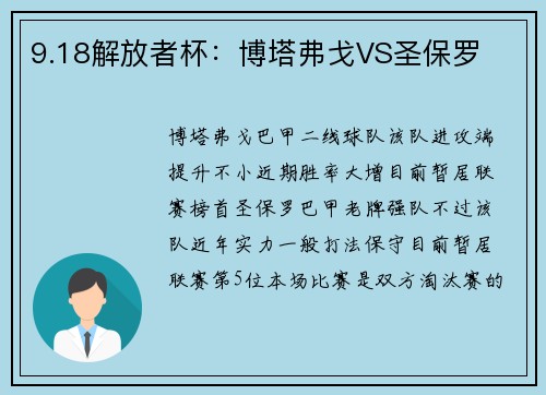 9.18解放者杯：博塔弗戈VS圣保罗