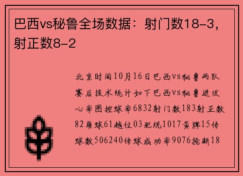 巴西vs秘鲁全场数据：射门数18-3，射正数8-2